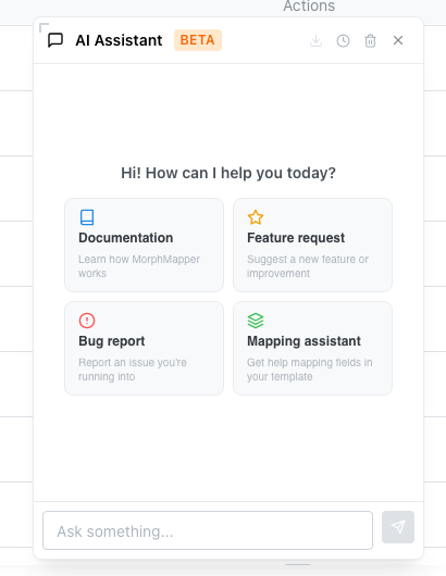 Chat assistant welcome screen with the four starting-point cards