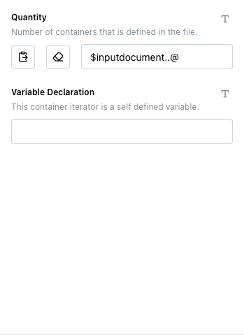 Container Iterator node's Options tab with Quantity selected against the sample file