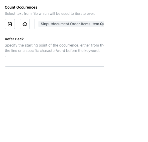 Count Occurrences node's Options tab with Count Occurences set to a path inside the repeating Item block