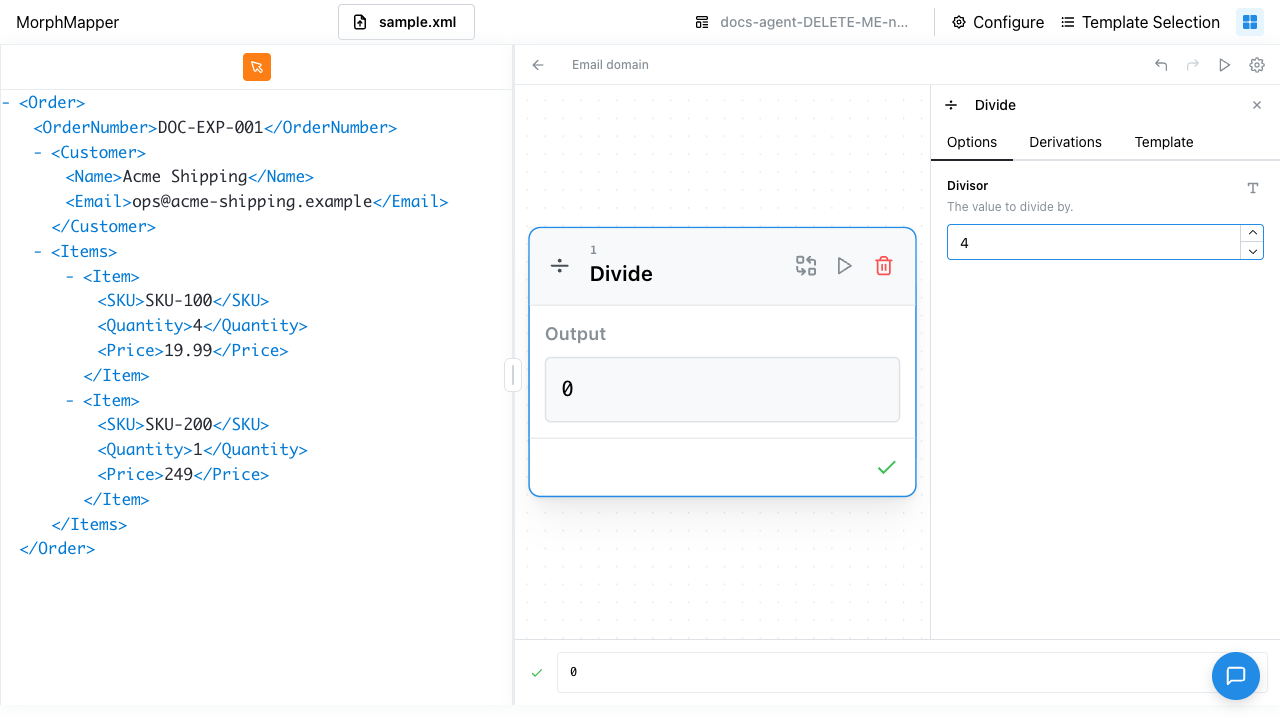 Divide node's Options tab with the Divisor field set to 4