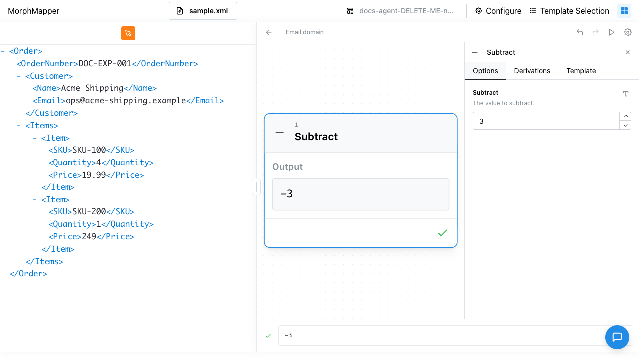 Subtract node's Options tab with the Subtract field set to 3